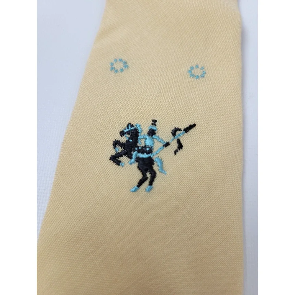 Vintage Beau Brummell Yellow Acetate Tie Embroidered Knight Square End 2.5 inch